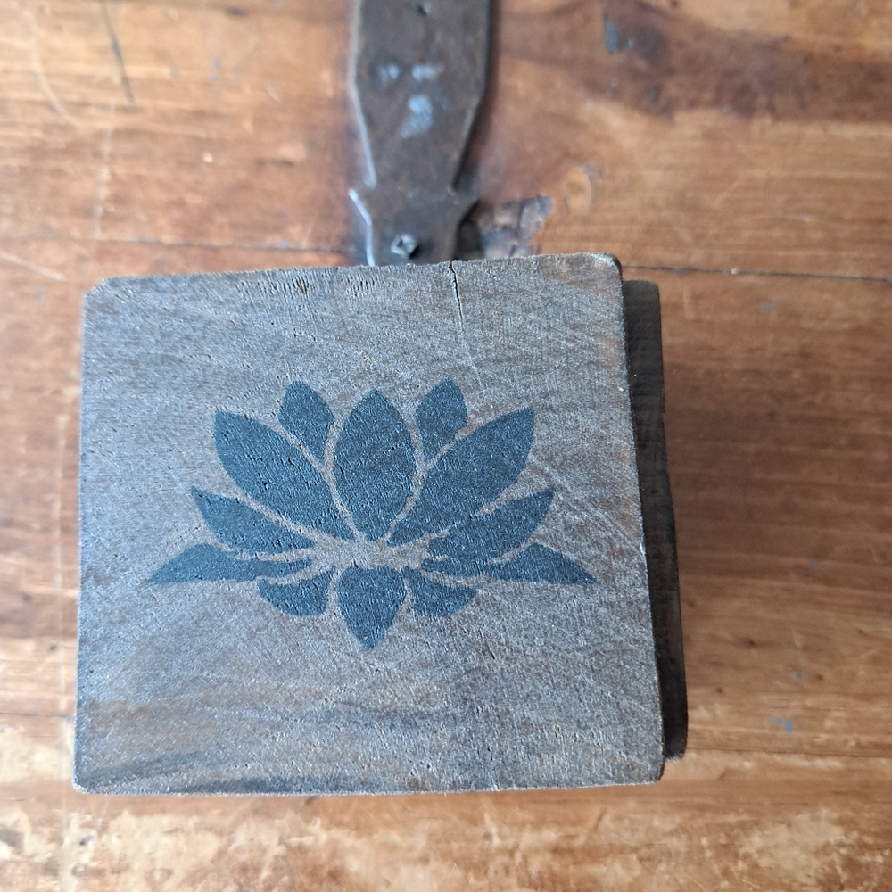 Wooden Block with Lotus Design.  Set Of 4